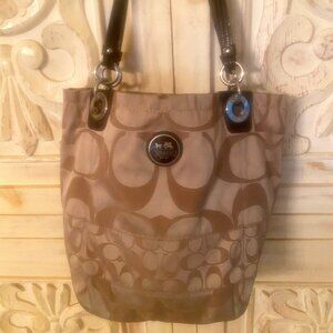 MINT Coach 14449 Alex Signature Sateen Patent Leather Large Tote Handbag